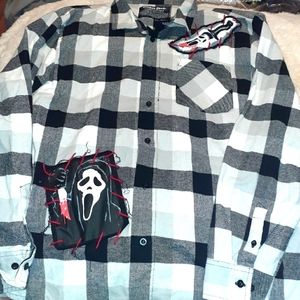 Ghost face Flannel shirt size large, black/white